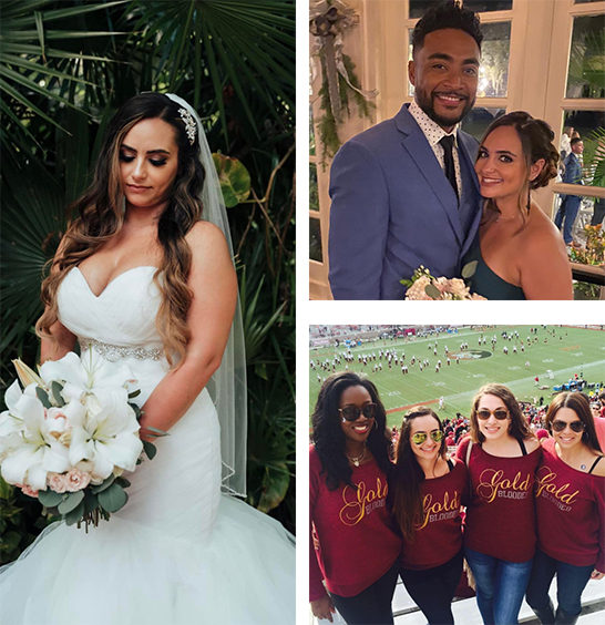 Collage featuring Doctor Sara at her wedding and with her loved ones